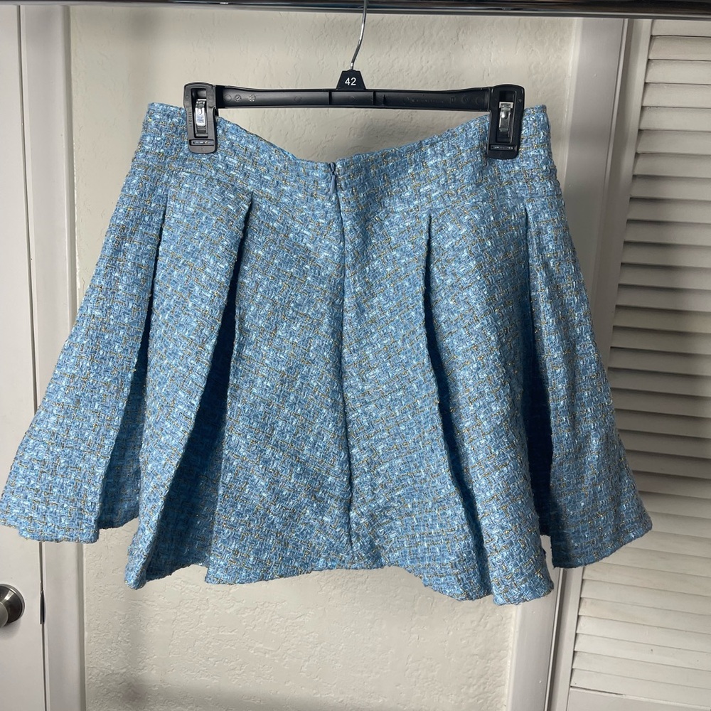 SHEIN Blue and White Pleated Skater Mini Skirt
